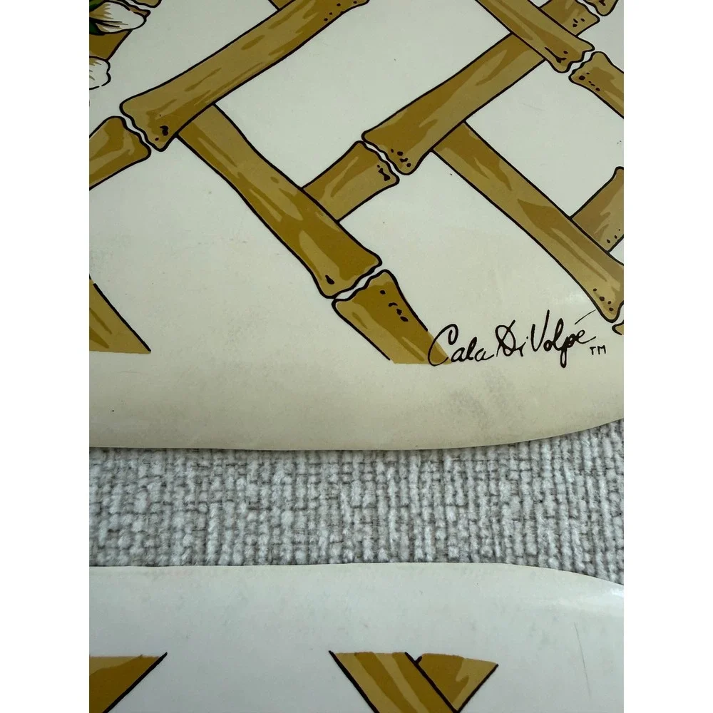 Set of 4 Vintage Vinyl Placemats Pair Bamboo Cala di Volpe 11.5x17.5 Retro